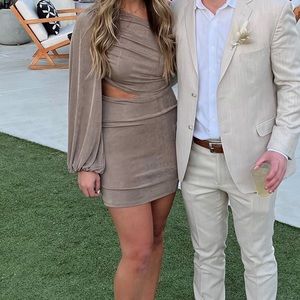 Hello Molly One Shoulder Beige Dress